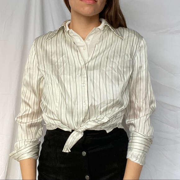 Black and white silk striped blouse French vintage - Picture 4 of 14